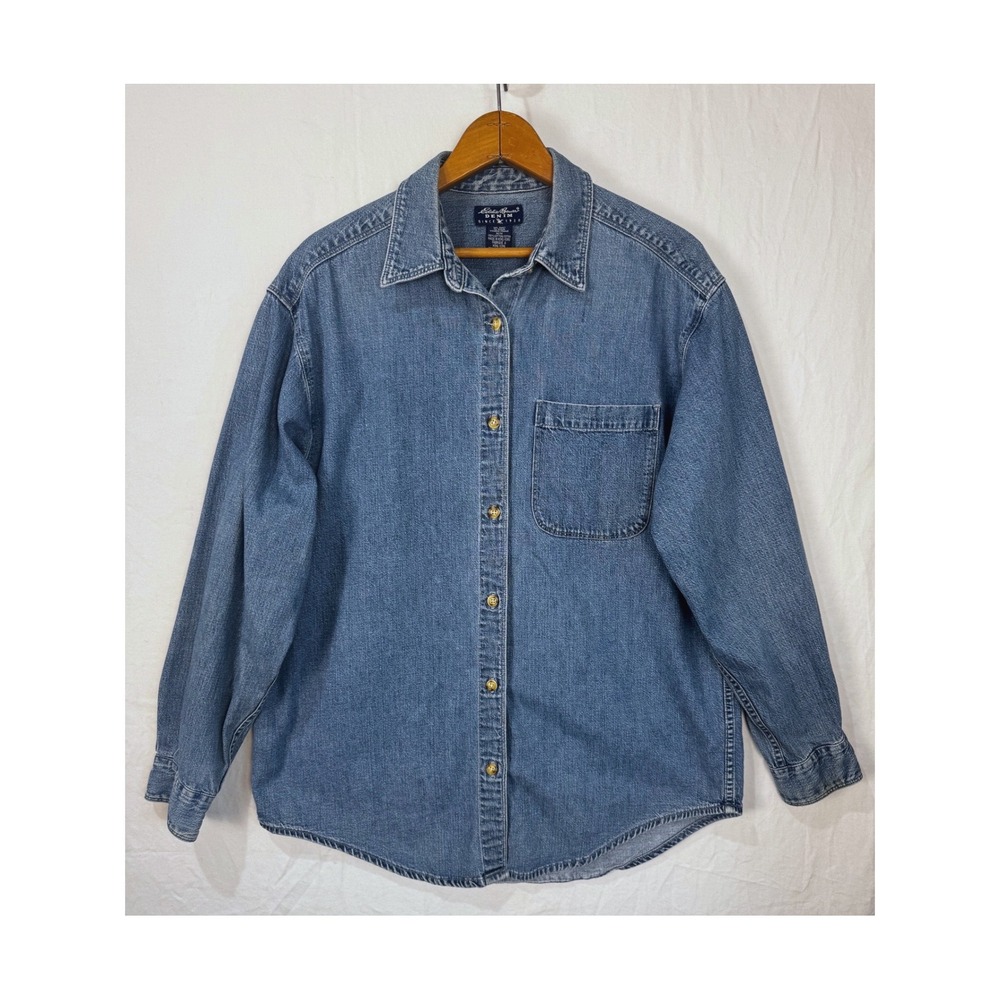 Vintage Eddie Bauer Denim Shirt Women's Medium Long Sleeve Button Down 90s vtg - Picture 3 of 5